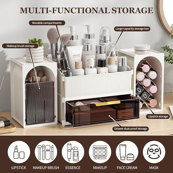 Modular Makeup Organizer, Clear Acrylic Cosmetic Storage Box with Drawer, Vanity Countertop Organizer for Makeup, Skincare and Beauty Accessories – Multiple Styles