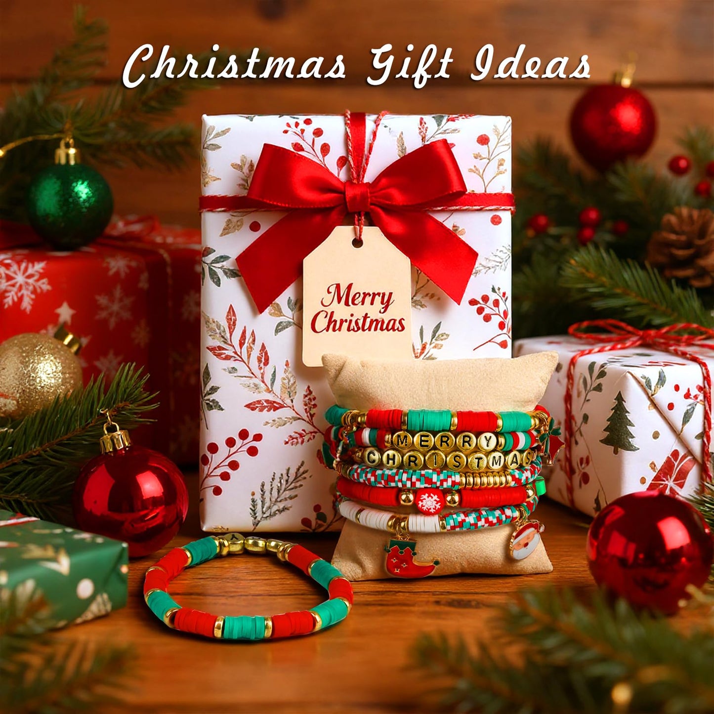 Redtwo Christmas Beads for Bracelets, 3000 Pcs Clay Beads Bracelat Making kit Golden Beads Christmas Crafts Decorations Charms for Jewelry Making, Gifts for Teen Girls Age 6-12