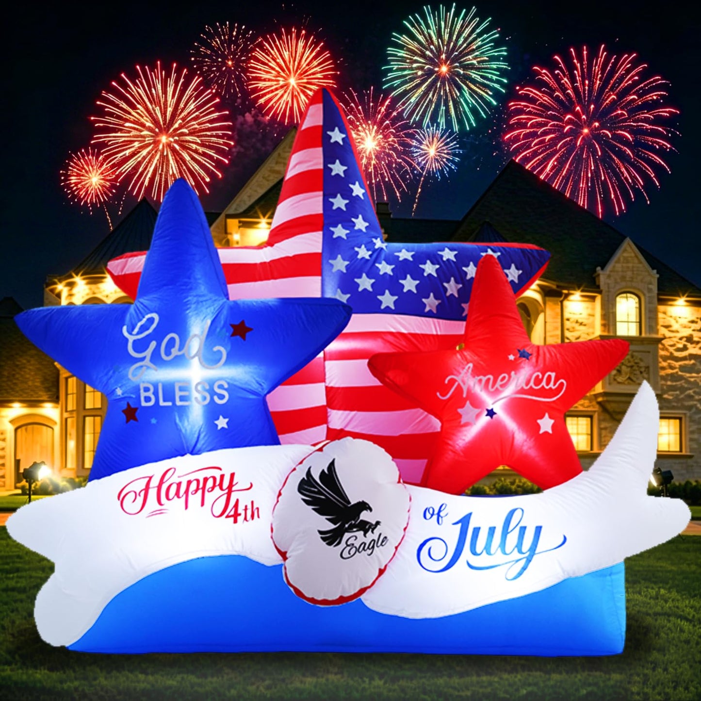 GIFTFIND 7.2FT 4th of July Inflatables Outdoor Decorations, Inflatable Star Decoration, Built in LED Lights Blow up Memorial Patriotic Inflatable Independence Day Decor for Party Procession Yard