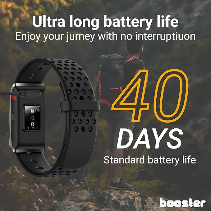 Booster Smart Bracelet, Wearable Activity & Fitness Tracker Band, 24H Sleep Tracker, All-Day Continuous Heart Rate Blood Pressure Stress HRV Monitor, 120+ Sport Modes Smart Wristband, Silicone Orange