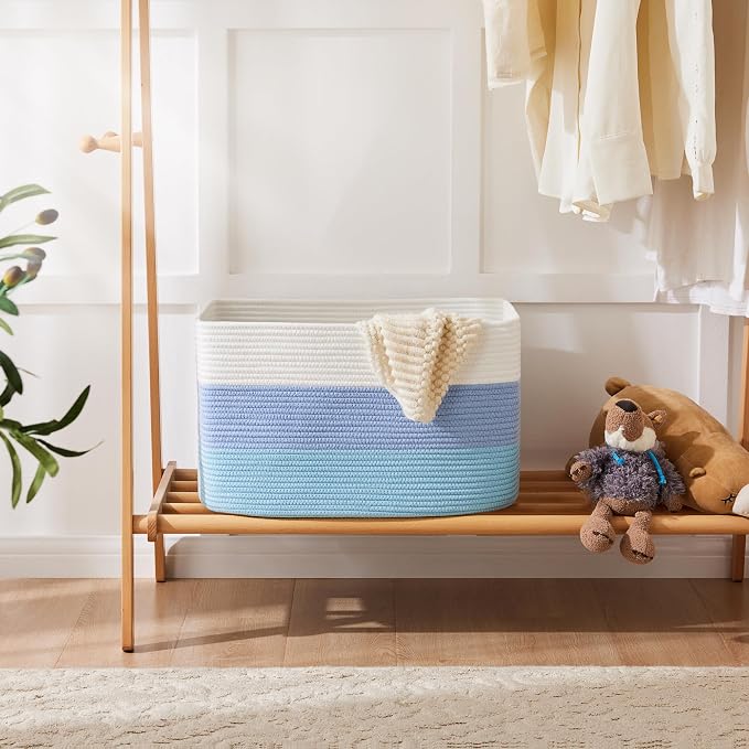 Artfeel Blanket Basket,Rectangle Woven Baskets for Storage,100L Laundry Basket for Decorative Nursery Blanket,Toys,Dirty Clothes and Magazine in Shelves,Baby Room,and Living Room