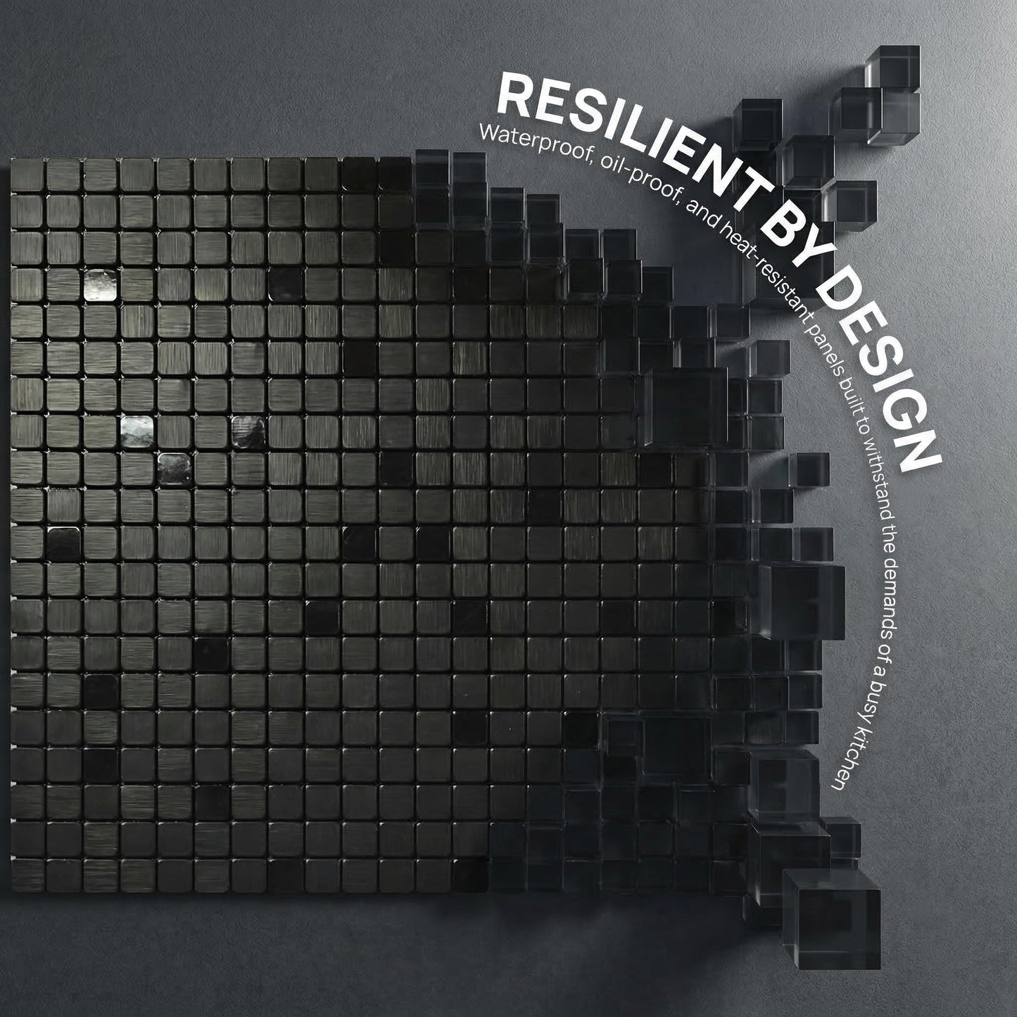 sanyeskkiy 10pcs Matte Black Mosaic Wall Stickers - Peel & Stick Waterproof Backsplash, Non-Slip Heat-Resistant DIY Stickers, Easy Cutting, Shower/Bathroom/Kitchen Cabinets (10, Brushed Black 1)