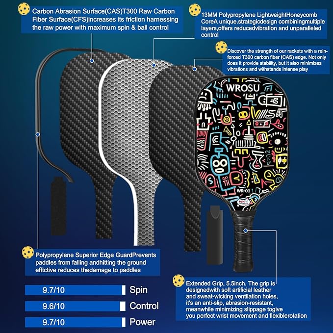 Carbon Fiber Pickleball Paddles Set of 4 or 2 Rackets,USAPA Approved Carbon Fiber Surface Pickle Ball Equipment Sets PP Honeycomb Core Pickleball Rackets & Accessories for Men,Women,Kids,Adults