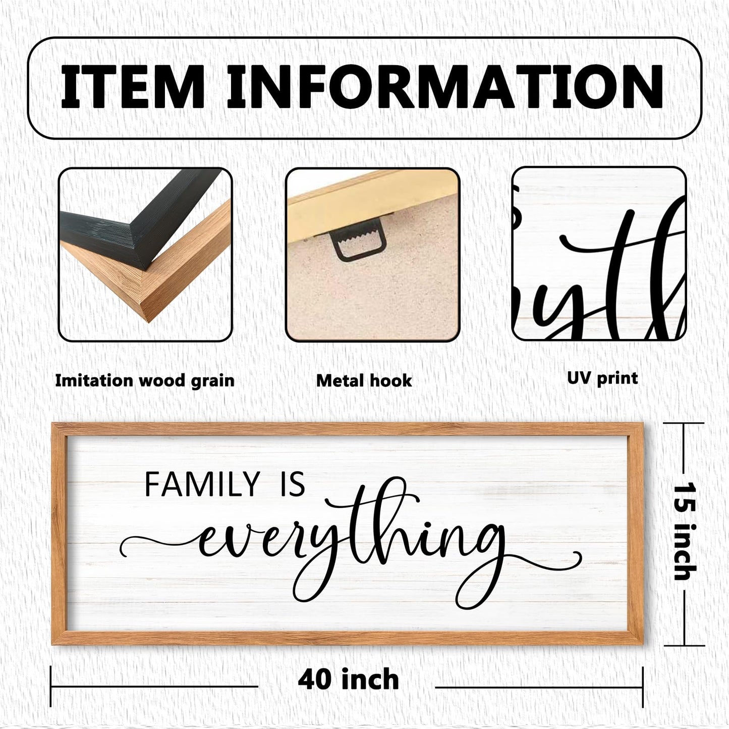 AuraPeak Family Is Everything Wall Decor Rustic Dining Room Sign for Horizontal Home Living Room Entryway Hallway Wood Hanging Plaque Wall Art Decoration (Wood 40"×15")