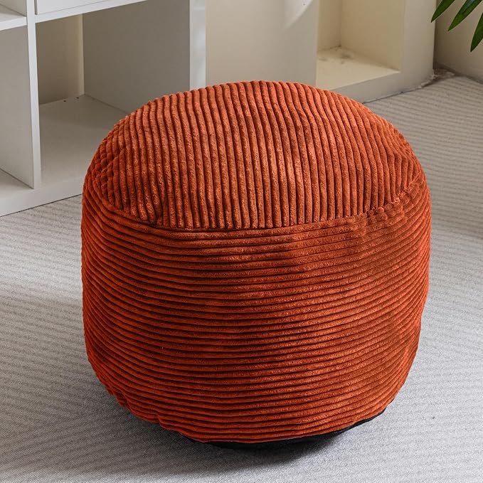 HIGOGOGO Round Stuffed Pouf Ottoman, Corduroy Poufs with Foam Chunk Filling, Furry and Fluffy Pouf Foot Stool Storage Ottoman, 20 X 15 Floor Poufs Foot Rest for Living Room, Terra Cotta