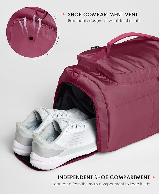 Gym Bag for Women Workout Gym Backpack with Shoe Compartment Sports Duffel Bag Multiple Pockets 30L (Rose Red)