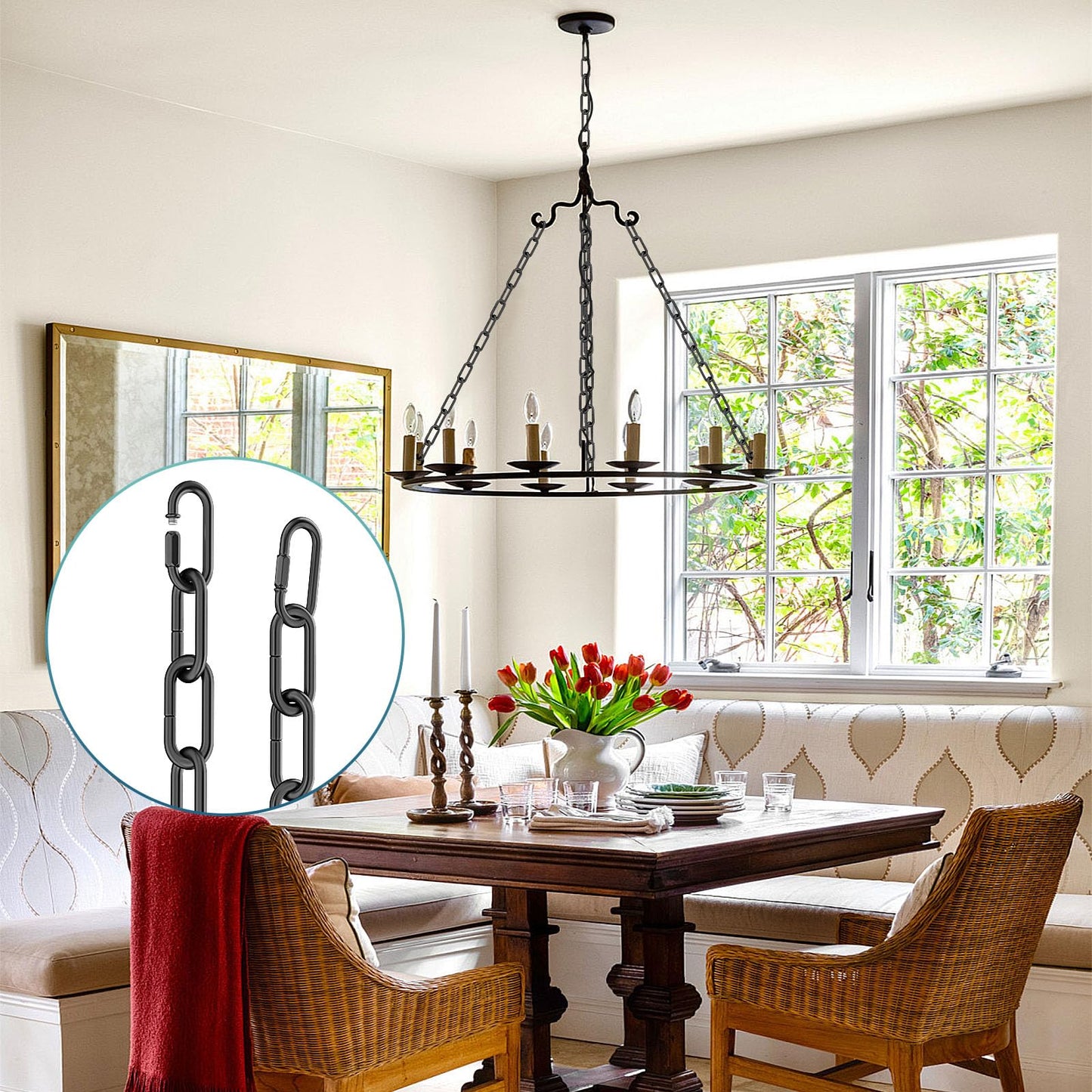 garini 6 Feet Industrial Black Light Fixture Chain, Adjustable Metal Pendant Chandelier Chain Extension with Detachable Link, Maximum Load is 66 Pounds