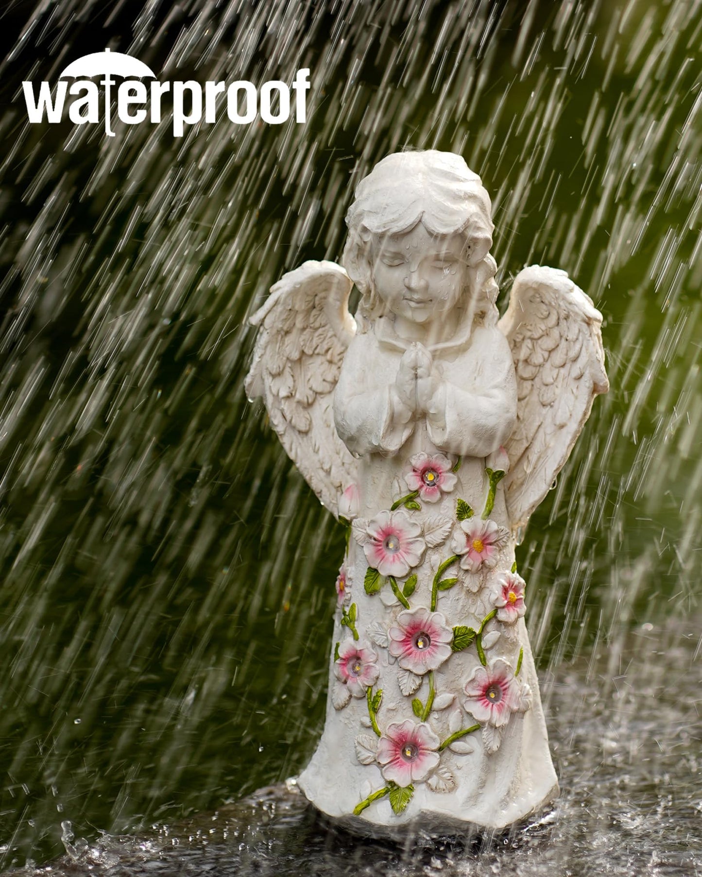 Nacome Garden Outdoor Statues Angel with Succulent and 7 LED Lights – Lawn Decor for Patio, Balcony, Yard Ornament for Mom Grandma Women