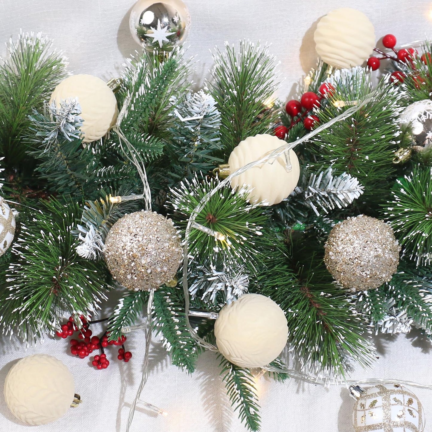 YINGQIWISH 2.36In Velvet Christmas Ball Ornaments, 25PCS Champagne Flocked Christmas Tree Hanging Decorations, for Home Holiday Wedding Indoor Xmas Party Decor.