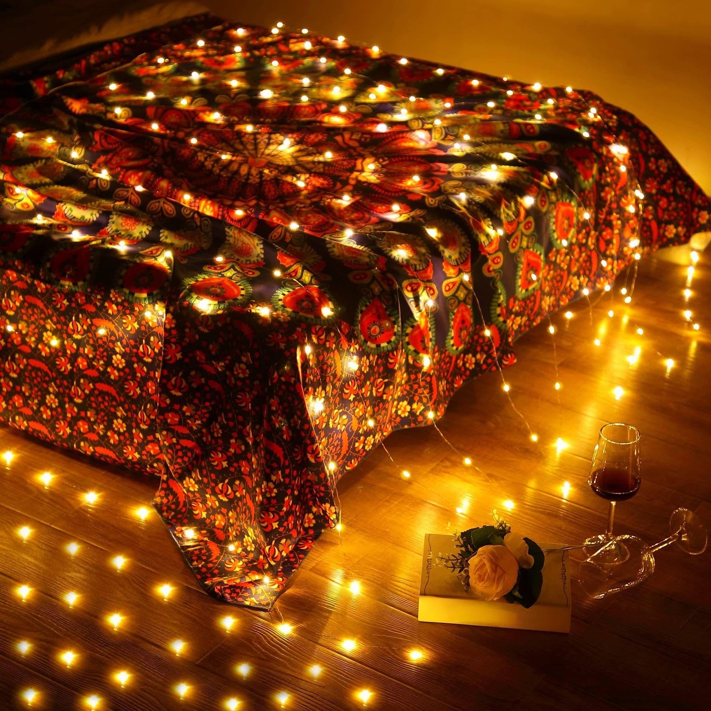 Tuanse 195 LED Curtain Tapestry Lights Backdrop String Lights, 6.5 x 5 Feet Hanging Fairy Curtain Light with 8 Lighting Modes and Remote for Bedroom Window Wall Indoor Outdoor Graduation Decor 1 Pack