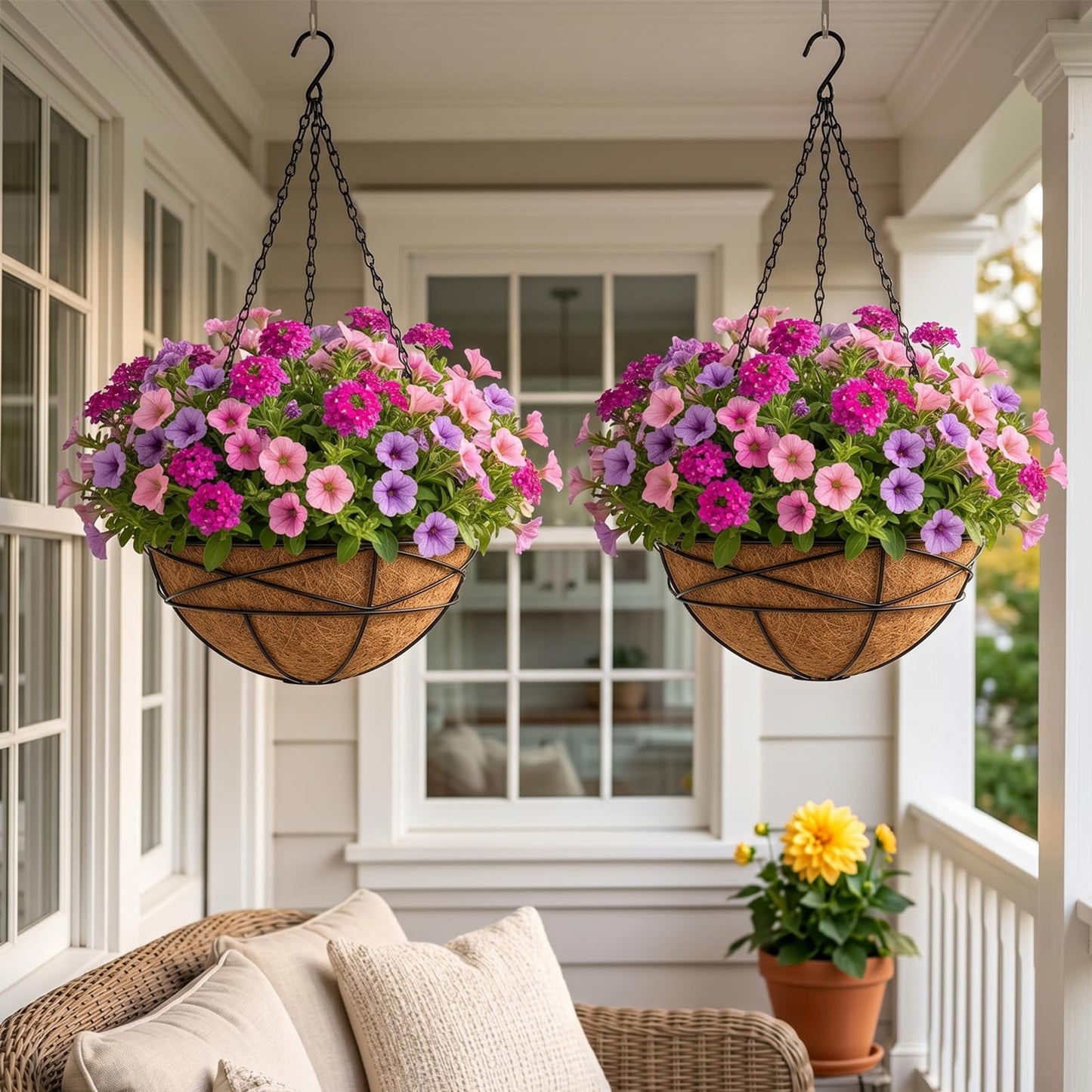 Karlliu 2 Pack 12 Inch Hanging Planters for Outdoor Plants Metal Watering Flower Baskets with Coco Liner for Hanging Pot Round Plant Holders Planter for Outside Garden Decor