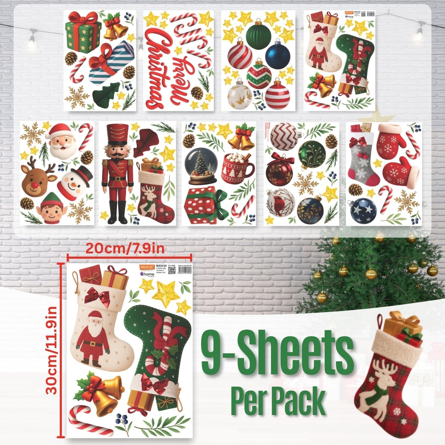WALPLUS Christmas Decorations for Home Indoor Wall Stickers Wall Murals Decals Living Room Children Nursery Restaurant Cafe Hotel Home Decor Holly Jolly