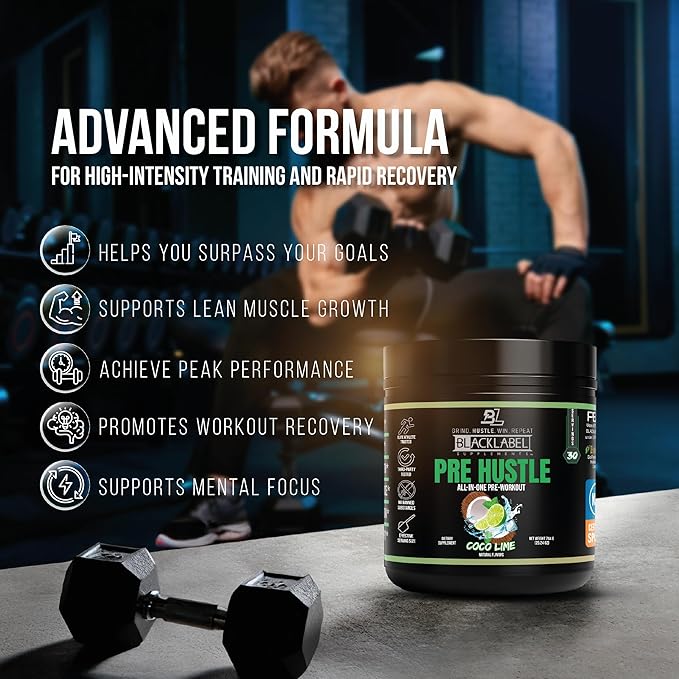 BLACKLABEL Supplements PRE Hustle V3 Pre-Workout Powder ??NSF Certified for Sport ??Energy, Strength & Endurance Support ??Coconut Lime Flavor ??with Creatine & Caffeine ??30 Servings