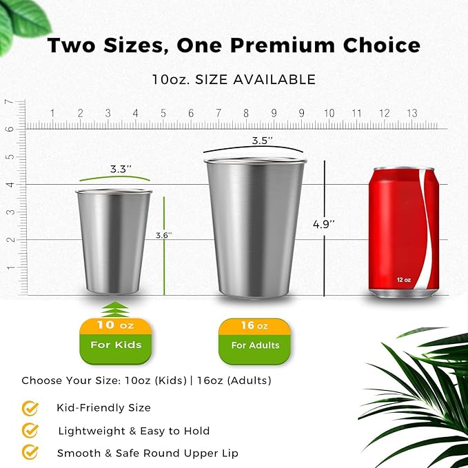 Unbreakable 10 oz Stainless Steel Kids Cups (5 Pack) - BPA-Free Premium Stackable Metal Pint Cups for Home, Outdoor & Children's Daily Use
