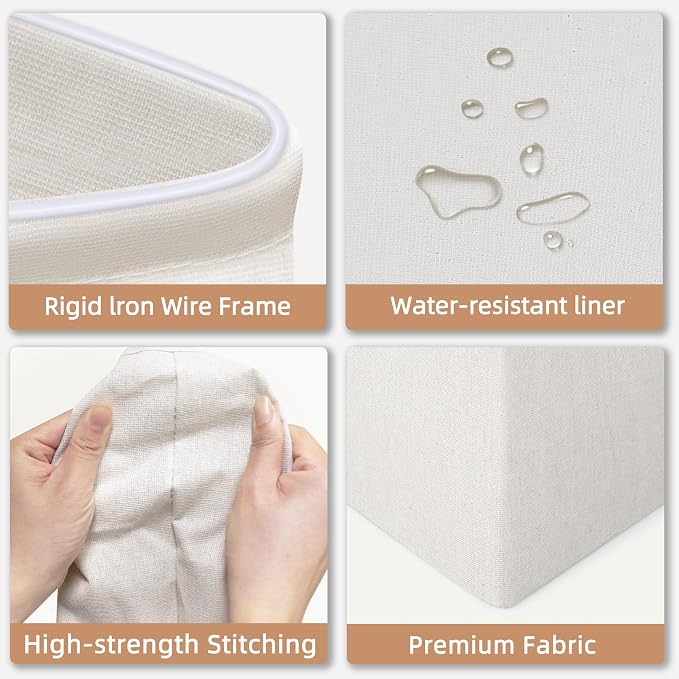 STORAGE MANIAC 3-Pack Large Laundry Hamper, 80L (21.1 Gal) Collapsible Laundry Basket with Bamboo Handles, Freestanding Waterproof Clothes Hamper for Laundry Room, Bedroom, Dorm, Towels, Beige