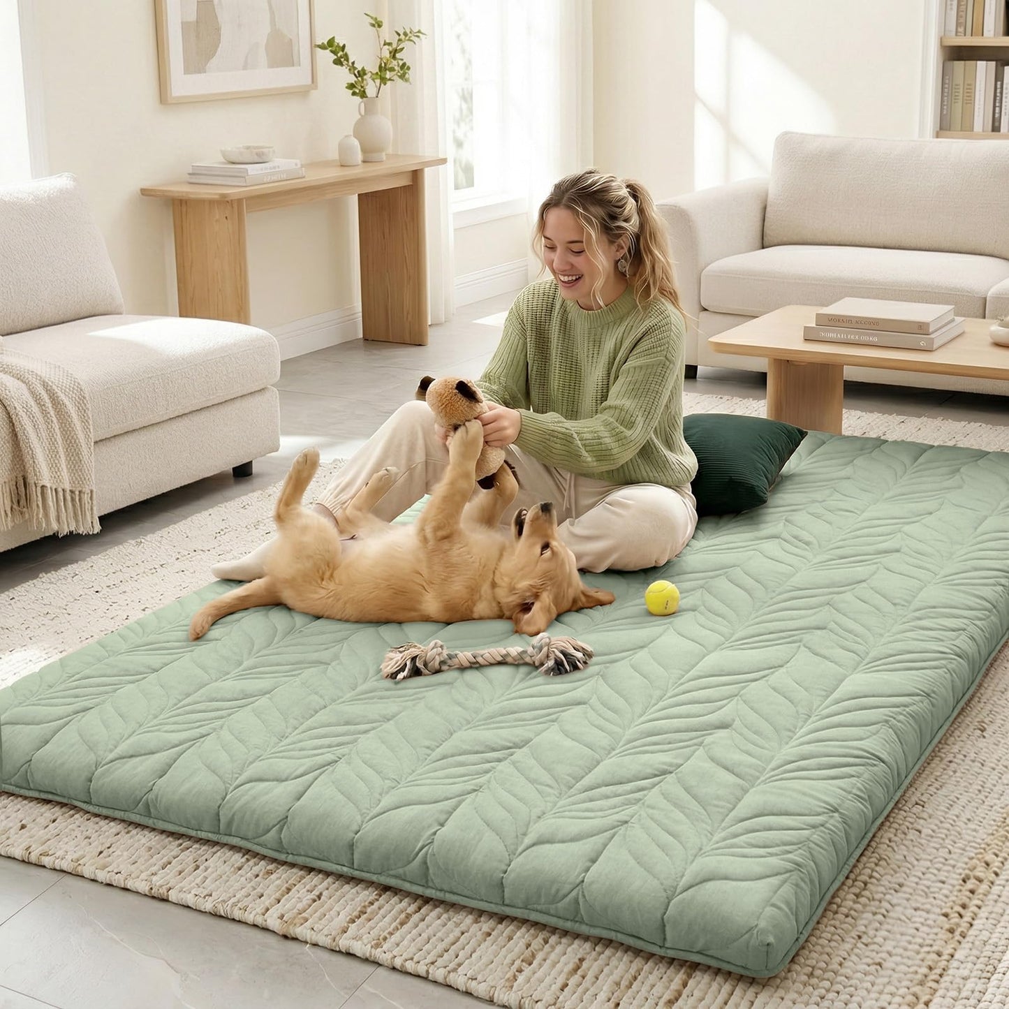 ZonLi Japanese Floor Mattress Futon Mattress Twin Size, Thicken Roll Up Tatami Mat 100% Cotton Washable Cover, Portable & Foldable Floor Bed Mattress for Sleeping, Dormitory, Adult Kids, Green