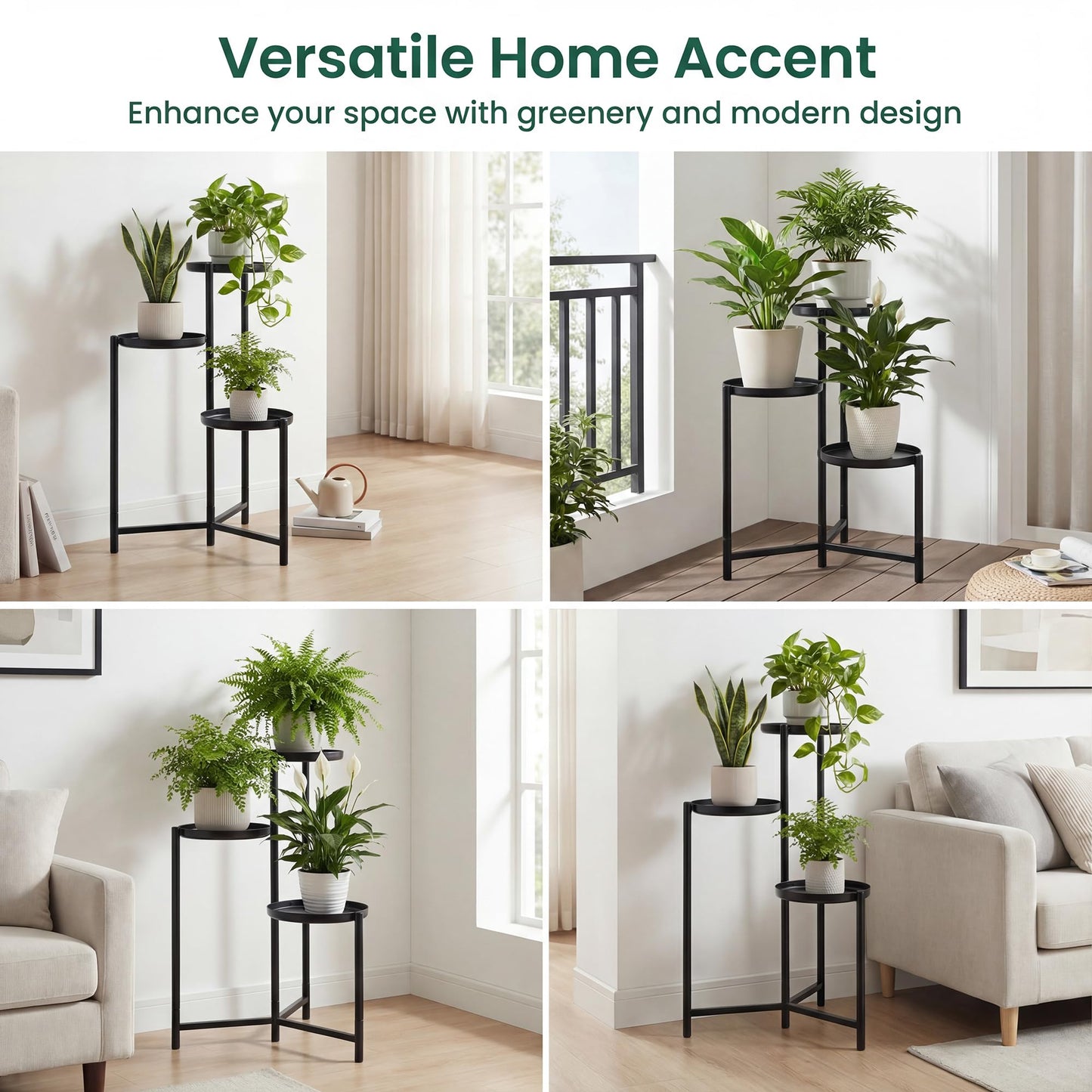 COSTWAY 3 Tier Corner Plant Stand, 26 Inch Metal Plant Shelf Flower Pot Stand, Heavy Duty Plant Holder for Outdoor Indoor Living Room Balcony