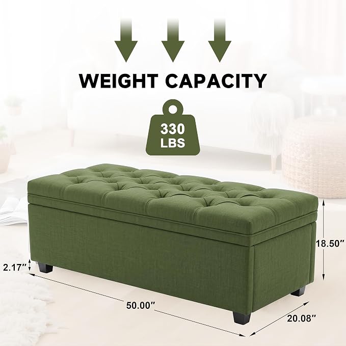 Mangodan 43" Storage Ottoman Bench, Tufted Ottoman with Storage for Living Room, Large End of Bed Ottomans, Modern Entryway Benchs, Window & Bedroom Benches for Foot of Bed (Green)