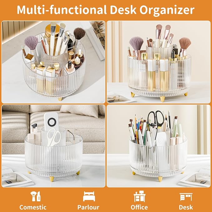 fanado 360° Rotate Makeup Brush Holder Organizer, Makeup Organizers Countertop, Makeup organization and Skincare Storage for Vanity, Desktop, Bathroom (Clear)