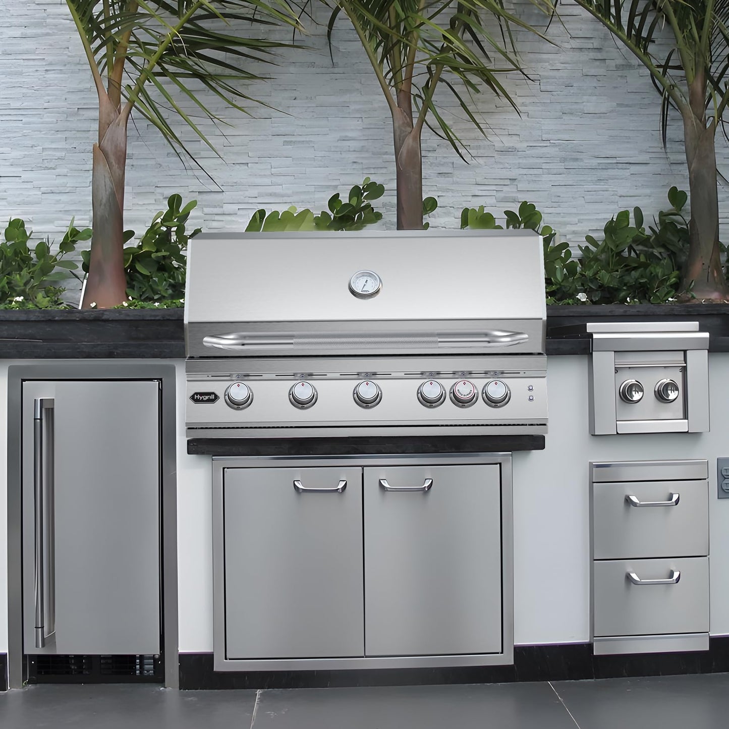 Hygrill Premium XTR 40-Inch Built In Grill, Stainless Steel 5-Burner Grill Head for Outdoor Kitchen with Rear Infrared Burner and LED Lights, Natural Gas