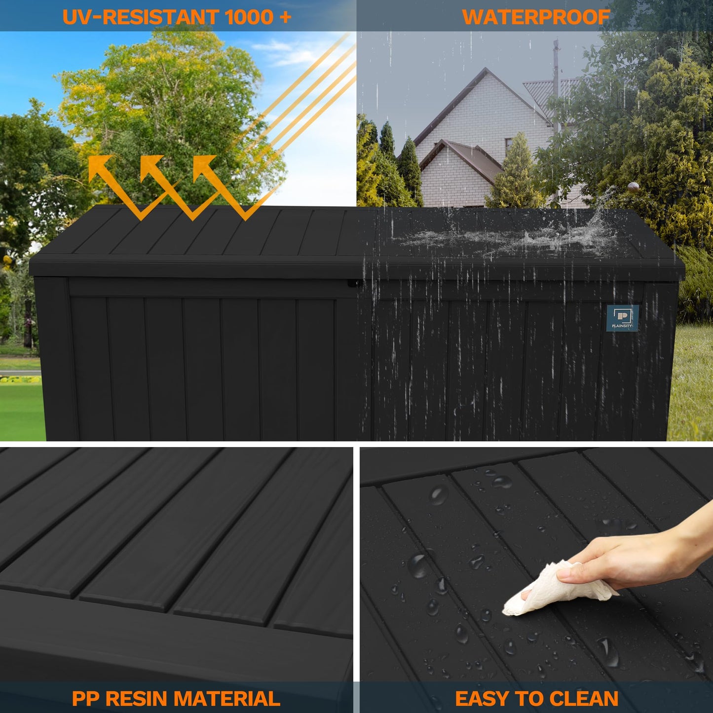 230 Gallon Large Outdoor Storage Box, Durable Deck Boxes Outdoor Waterproof, Resin Waterproof Deck Box for Patio Furniture Outdoor Cushions Garden Tools and Pool Storage (Black, 230 Gallon)