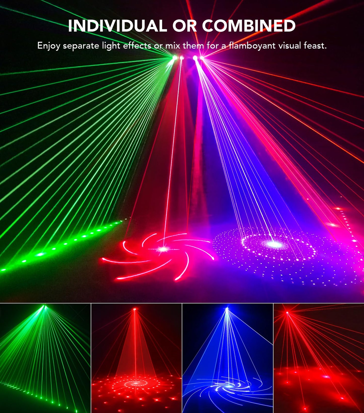 KeoBin DJ Lights for Parties, Pro 6 in 1 DMX & Sound Activated Laser Light Show Machine with Disco Ball Light, RGBW & UV Strobe Party Lights Indoor for Rave Club Dance Bar Gig DJ Lighting