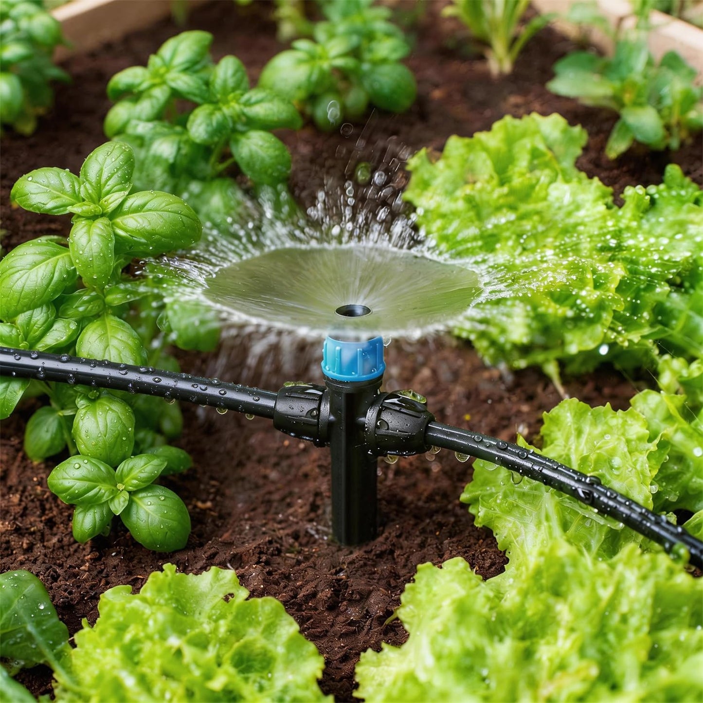 Copadri 26pcs Two-Way Drip Emitters Fan Shape with Stake for 1/4" Irrigation Tubing, Adjustable 360 Degree Water Flow Irrigation Vortex Sprayer Garden Irrigation Dripper for Watering System