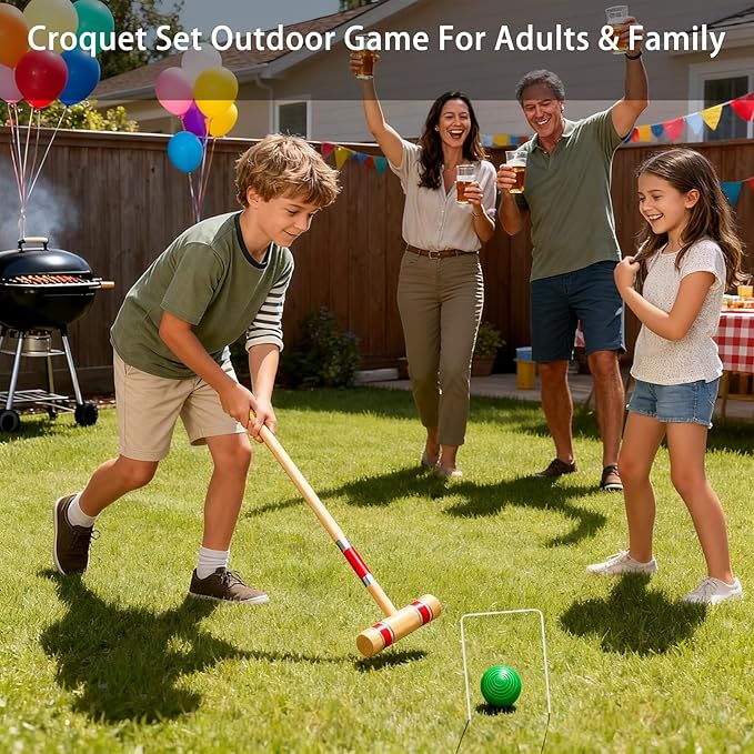 Pointyard Six Player Croquet Set, 28’’ Croquet Set with Wooden Mallets/Colored Ball/Wickets/Stakes for Adults/Teenager/Family-Perfect for Lawn/Backyard Game/Park (Includes Carry Bag)