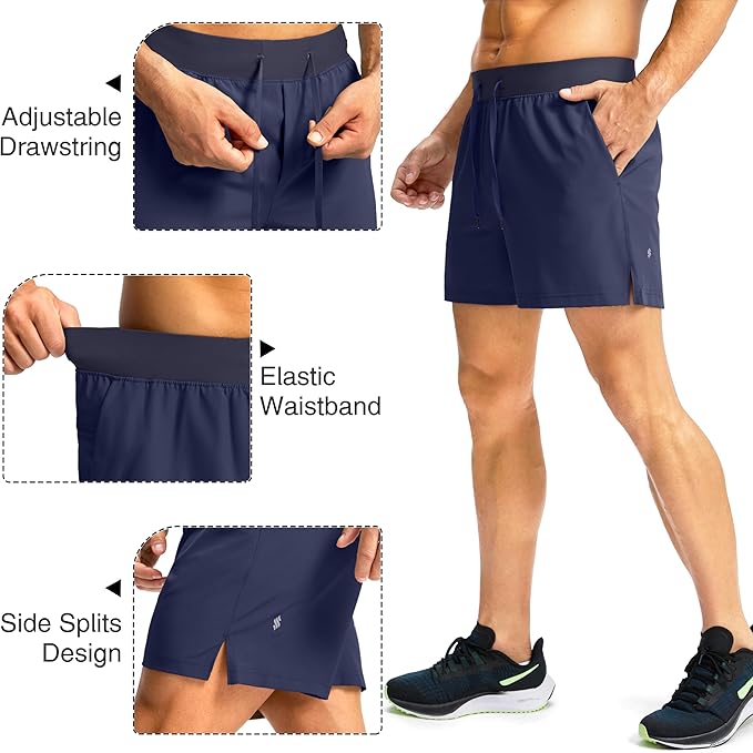 Men's Running Shorts with Zipper Pockets 9 Inch/ 7 Inch / 5 Inch Lightweight Quick Dry Gym Workout Athletic Shorts for Men(5 inch)