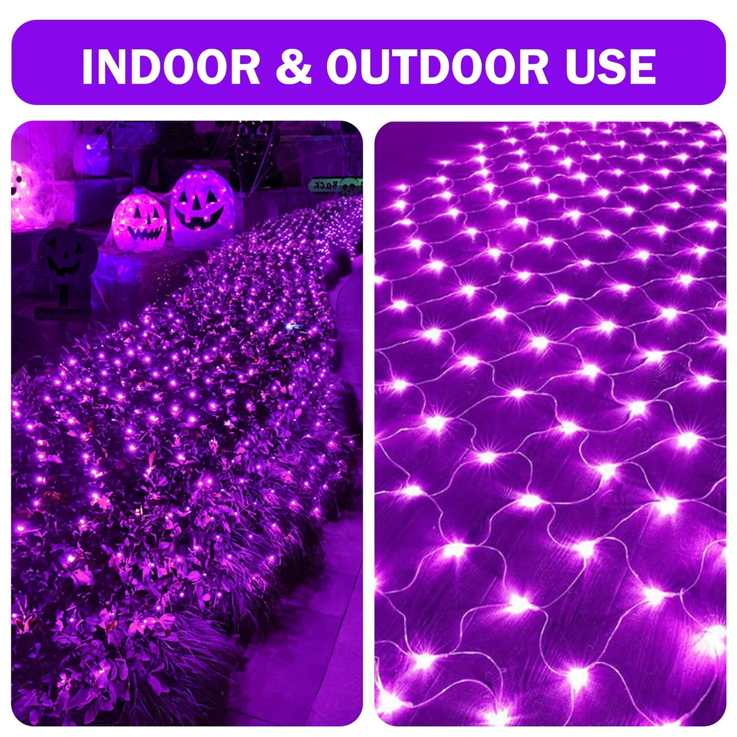 HeKation Halloween Net Lights Outdoor, Purple Halloween Net Mesh Lights 200 Led Bulbs Waterproof, for Indoor, Curtain, Tree, Bush, Party, Wedding, Fairy, Wall(9.8'x6.6', Plug in)