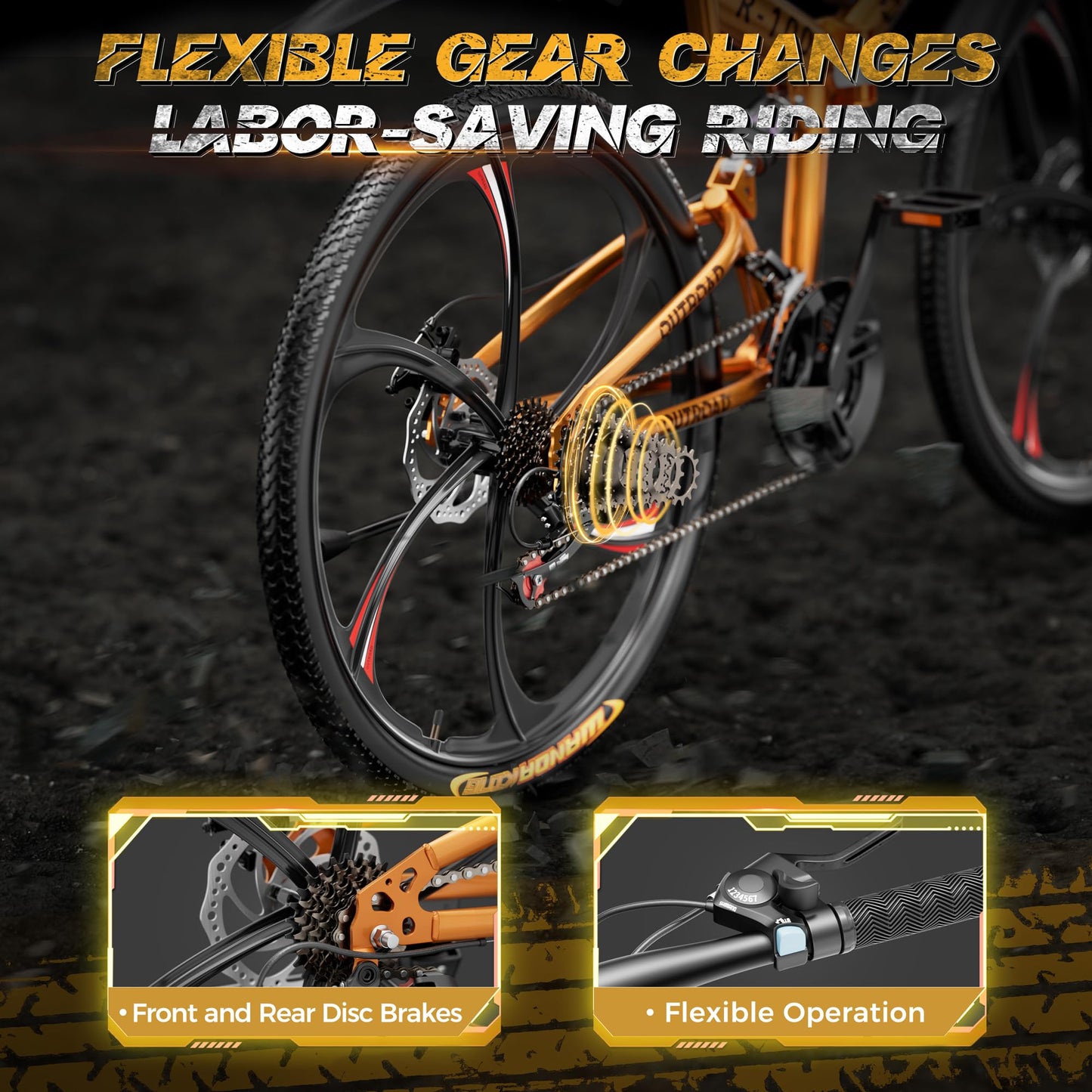 MarKnig 26 Inch Adult Folding Bikes/Mountain Bikes, 21 Speeds Mountain Bicycles with Full Suspension, Dual Disc Brake, High Carbon Steel Frame, Foldable Bike for Men/Women/Teen, HM-Orange