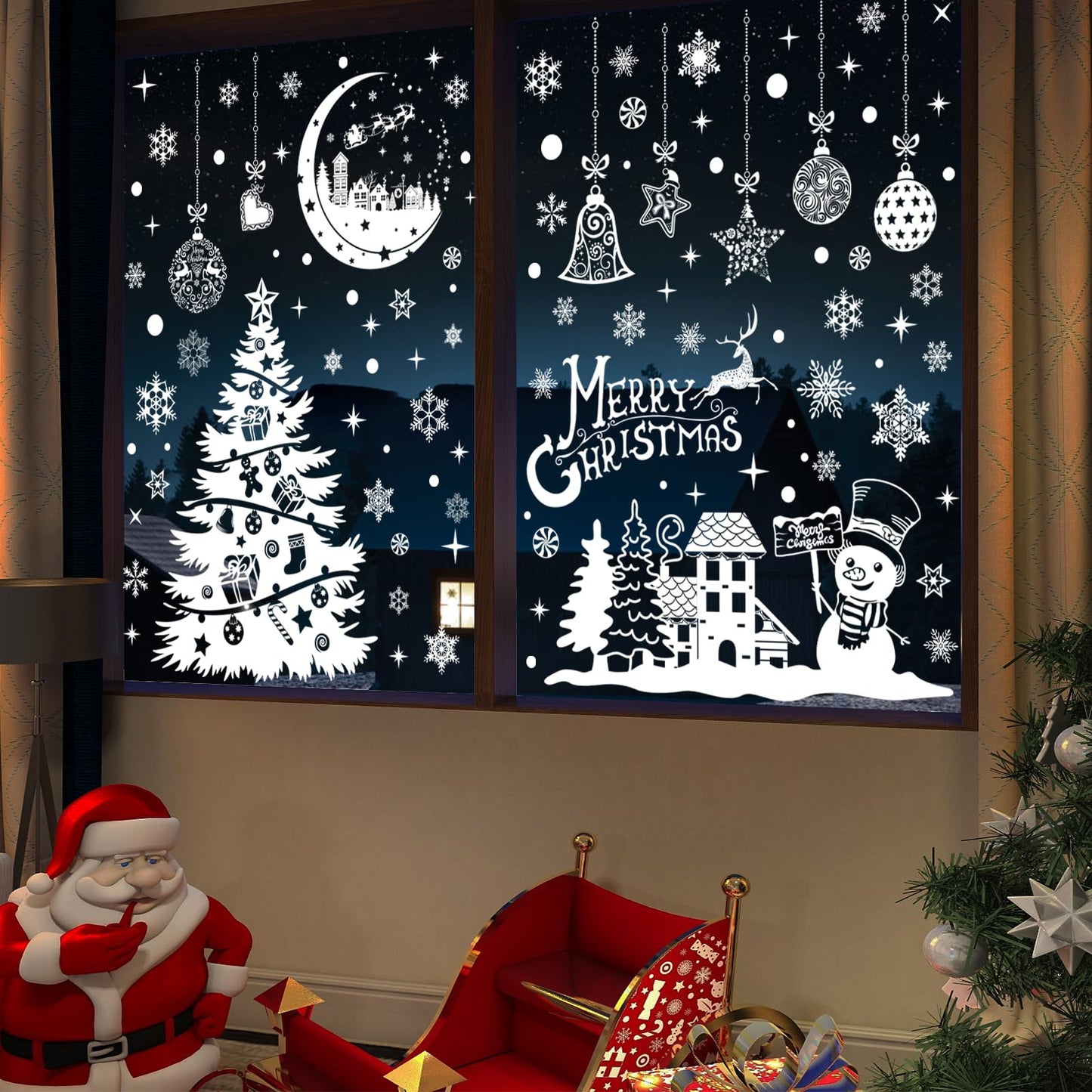 YLXLLSM Christmas Window Clings Decorations for Glass Window, 9 Sheets Winter Snowman Tree Snowflake Christmas Stickers Decoration, Double Sided Removable Xmas Decal for Home Party School Office Decor
