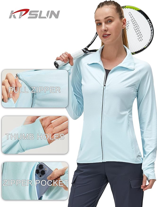 Women's UPF 50+ UV Sun Protection Clothing Long Sleeve Athletic Hiking Shirts Lightweight SPF Zip Up Outdoor Jacket