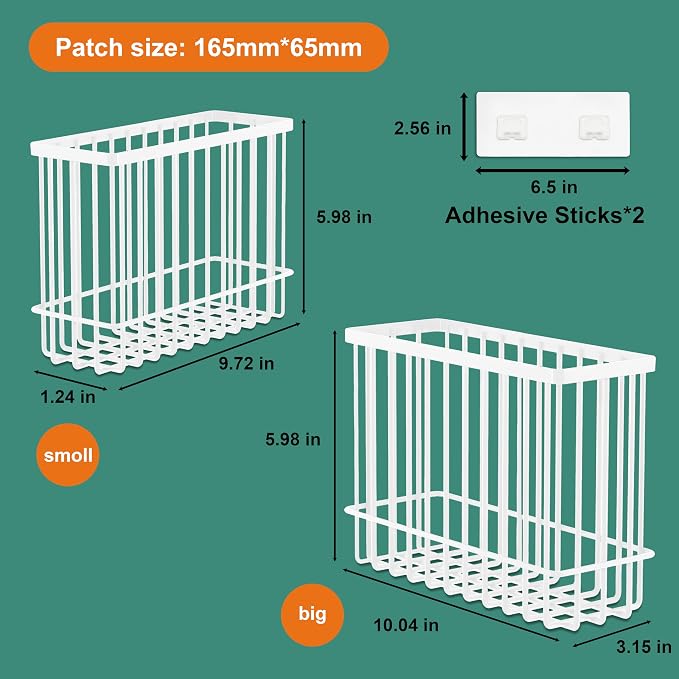 2 Pack Cabinet Door Organizer, Foil and Plastic Wrap Organizer, Wall Mounted Kitchen Organizers and Storage Wire Basket, Pantry Door Storage Kitchen Wrap, White