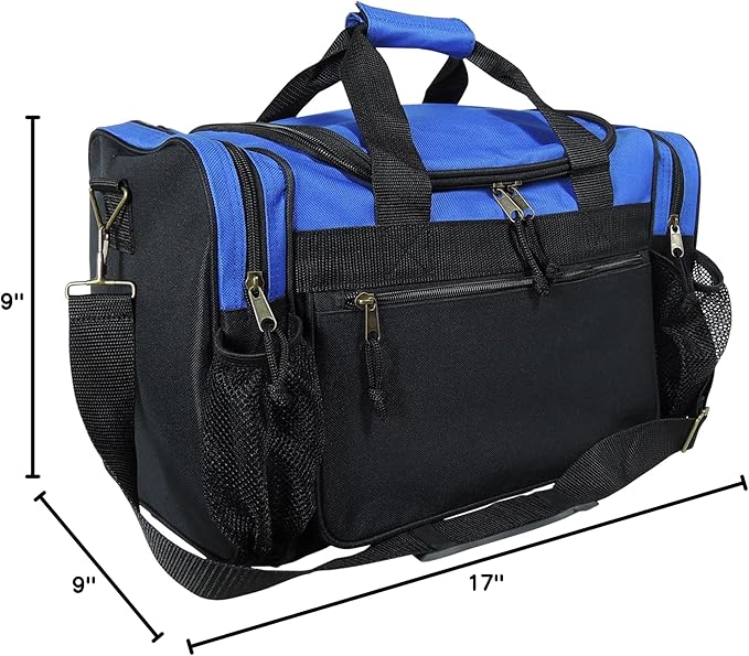 DALIX 17" Duffle Bag Dual Front Mesh Pockets (Black Gold Gray Dark Green Navy Blue Maroon Royal Blue Orange Pink Purple Red White
