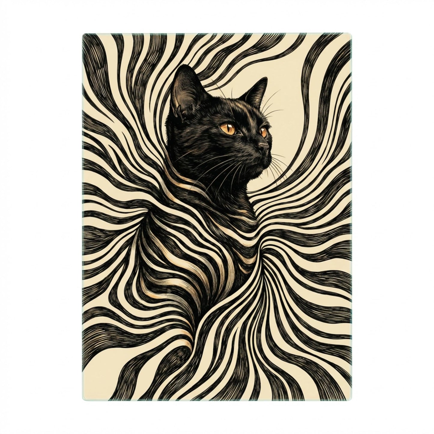 XIART Abstract Black and White Cat Tempered Glass Wall Art, Modern Surreal Optical Illusion Frameless Decor, Large Glossy Animal Print for Living Room, Bedroom & Office