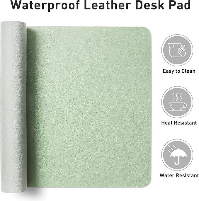 Aothia Faux Leather Desk Mat - Non-Slip PU Leather Desk Blotter, Waterproof Writing Surface, Large Desk Pad for Office & Home (Aqua, 55" x 24")