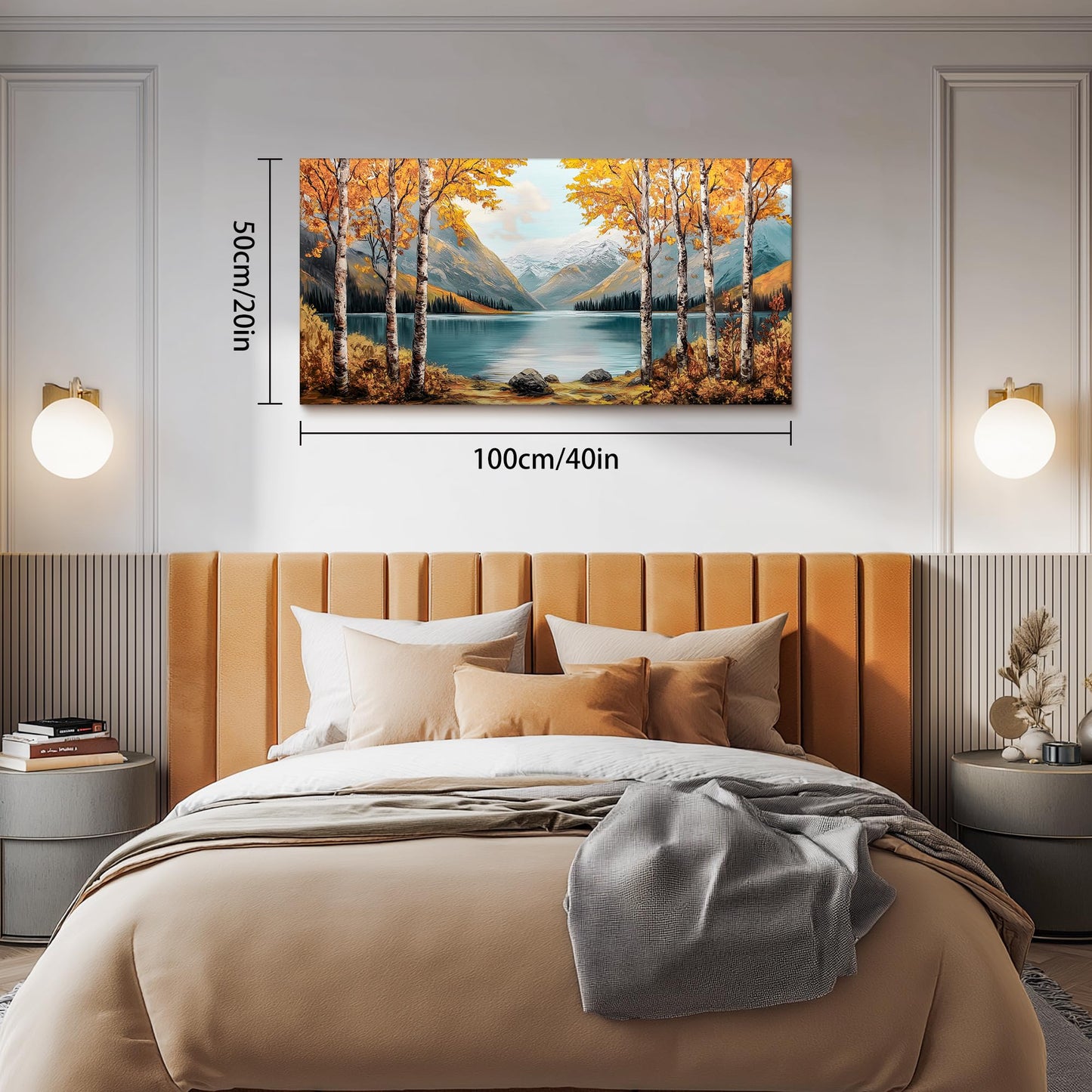 SLYCAY Large Landscape Wall Art Prints, Goden Birch Tree Forest Canvas Painting Pictures, Nature Lake Mountain Wall Farmhouse Decor, Modern Artwork Living Room Bedroom Bathroom Office 20"X40"