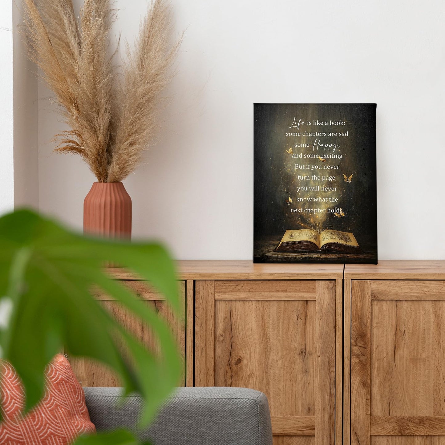 PHAMTE Inspirational Wall Art Decor Canvas 11x14, Motivational Quotes Pictures Decorations, Life Is Like a Book inspirational Quotes Framed Prints Artwork for Bedroom Living Room Office Decor