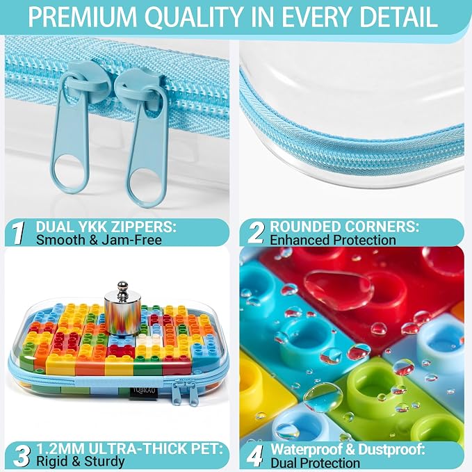 YQBRAO 6 Pack Sky Blue Clear Hard Shell Zipper Case, 1.2mm Heavy Duty Multi-Size Organizer Pouches for Home & Travel, Crush-Proof Storage Bags for Essentials, Toys & Toiletries (2L, 2M, 2S)