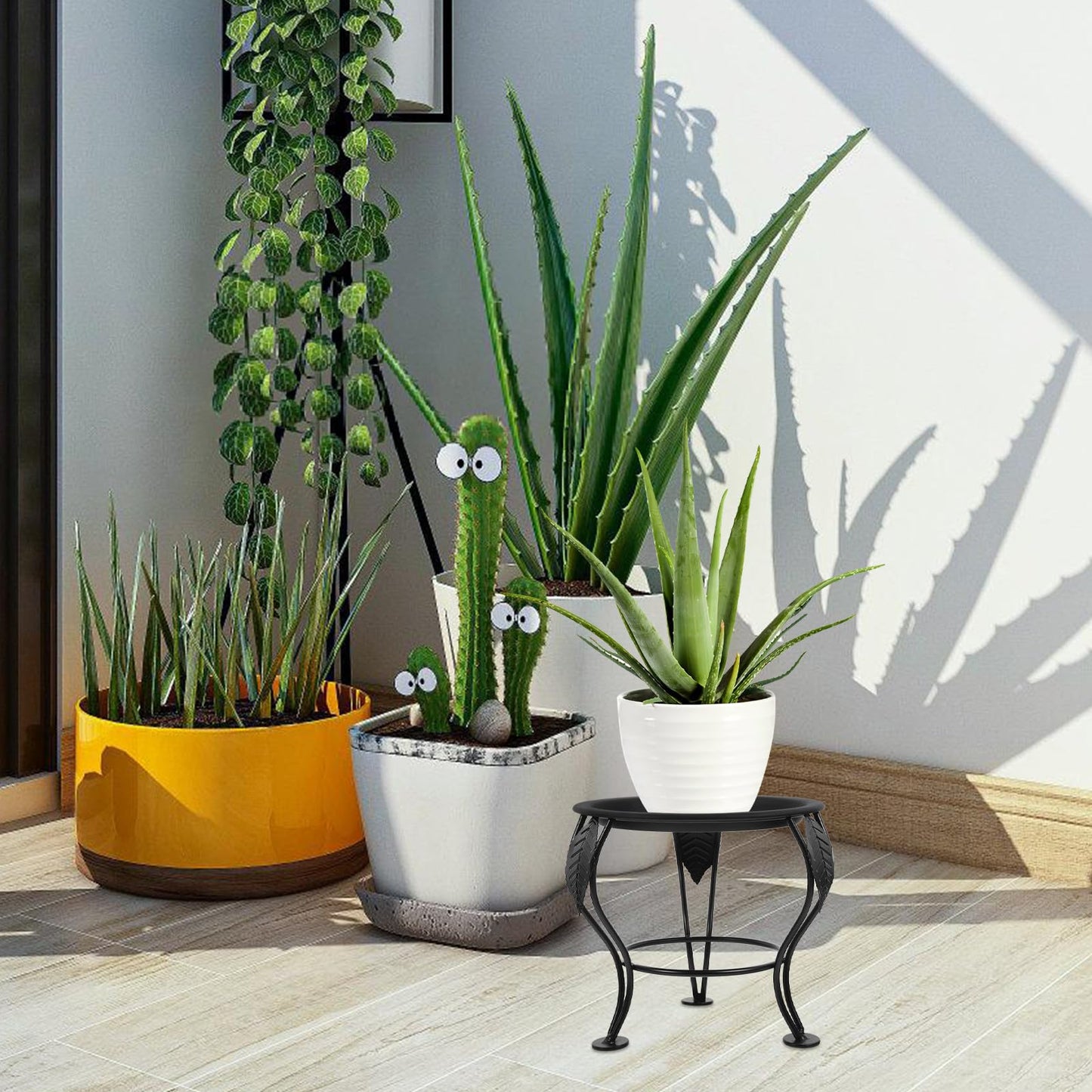 Beavorty 2pcs Metal Plant Stand Flowerpot Holder Indoor Outdoor Iron Decorative Ball Base for Garden Patio Front Door Plant Display