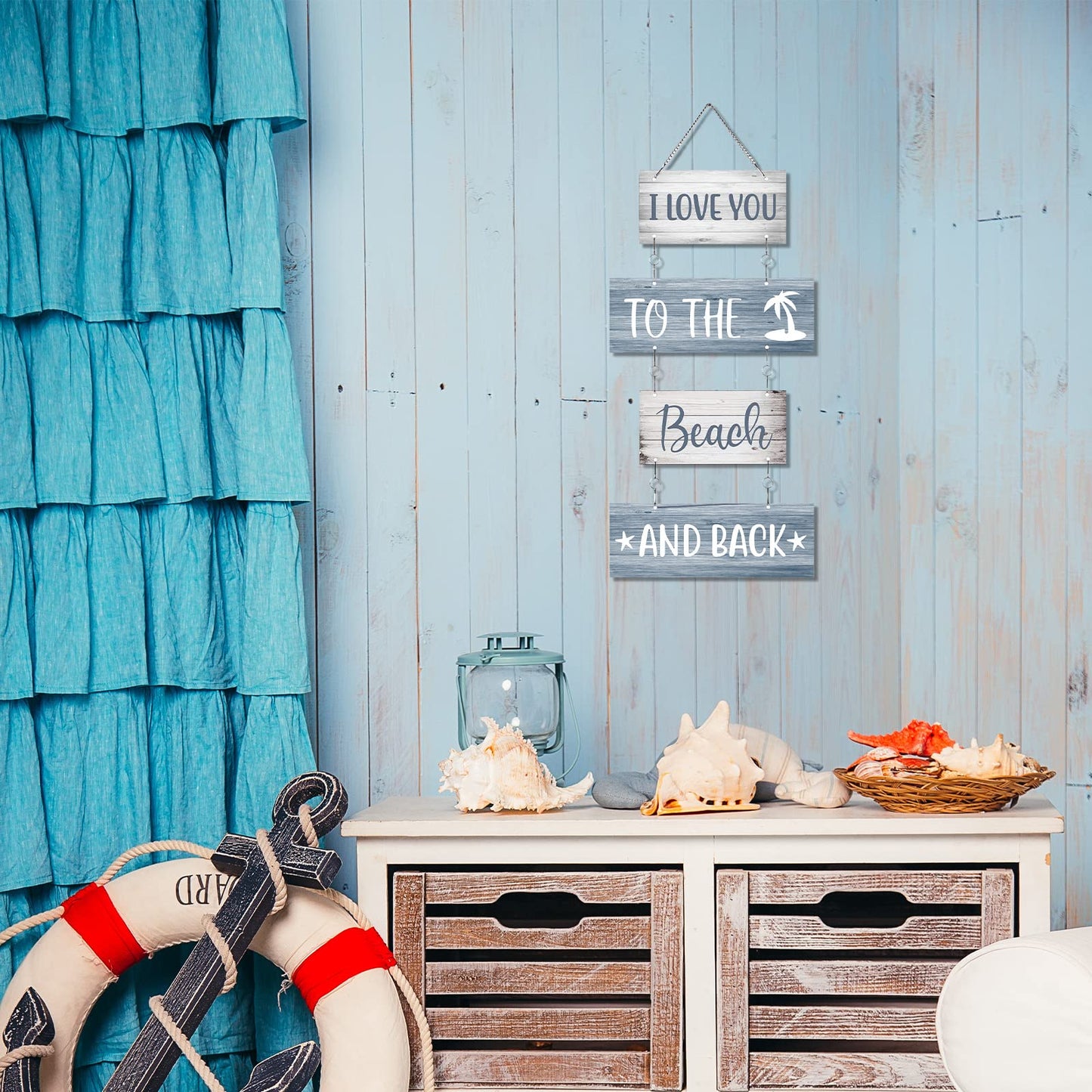 Hotop Beach Wall Decor for Bathroom Aluminum I Love You to The Beach and Back Sign Metal Wall Art Hanging Sign for Bathroom Bedroom Home Dining Room Kitchen Coastal Living Spaces