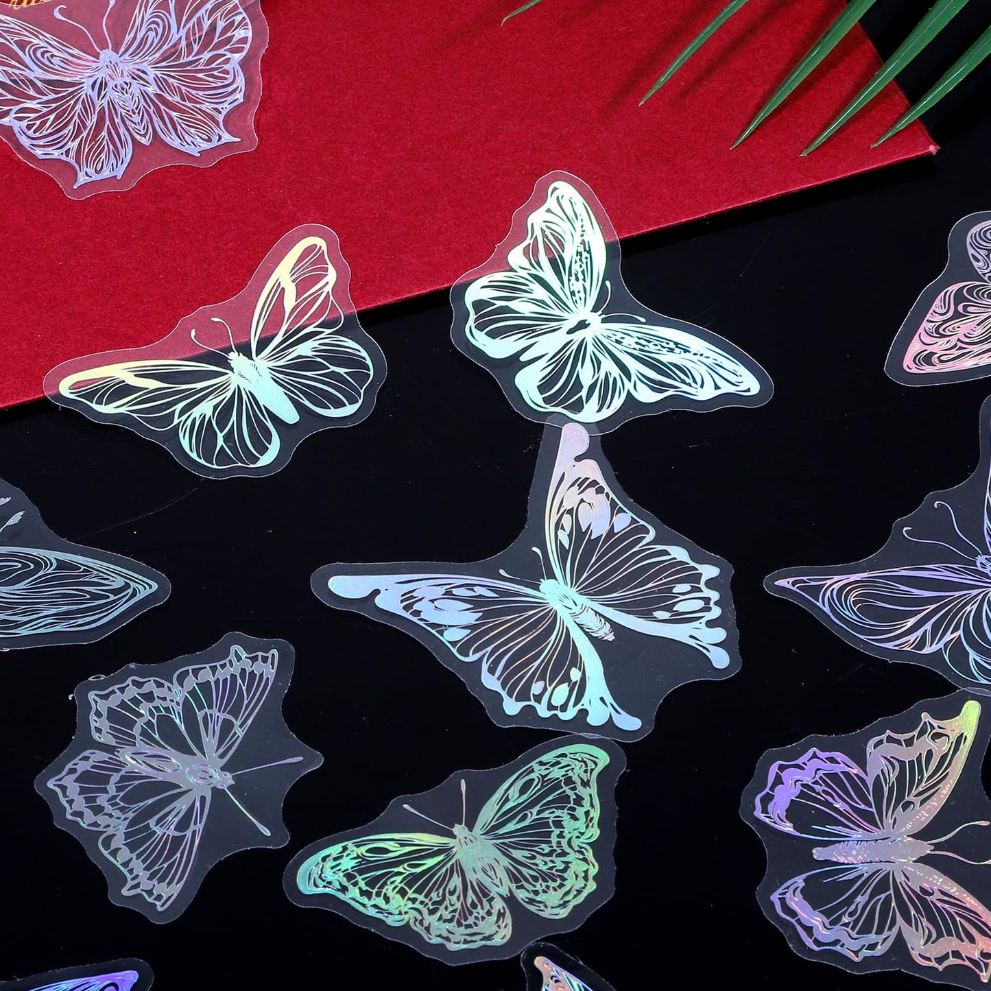 45PCS Butterfly Holographic Stickers Transparent Butterfly Stickers Glitter Butterflys Sticker Set Waterproof Decorative Pet Decals for Scrapbooking Journaling Planners DIY Crafts Laptop Water Bottle