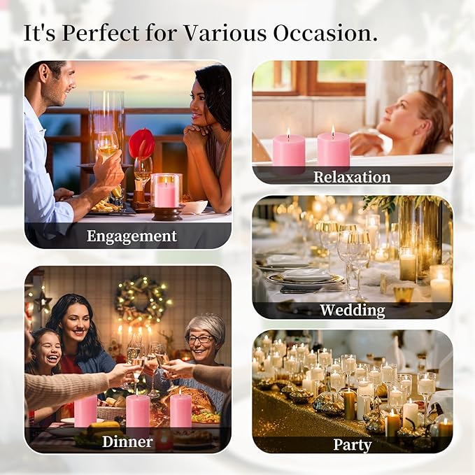 KONNI Pink Pillar Candles Set of 3, 3"x 6" Unscented Pillar Candles Bulk, 56 Hours Long Burning Candles, Smokeless&Dripless Large Round Candle for Wedding, Home Decoration, Parties, Spas, Dinner
