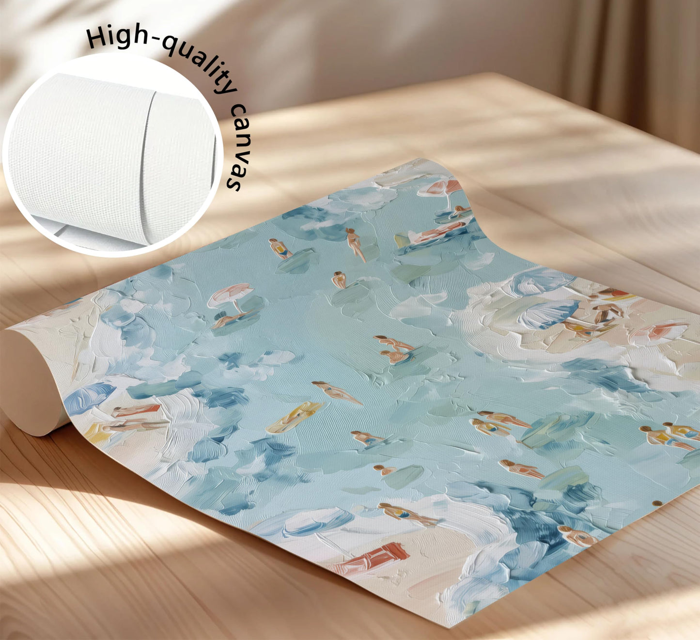 Blue Ocean Wall Art Coastal Surf Poster Beach Vacation Picture Wall Decor Abstract Beach People Surfing Painting Seashore Canvas Print Artwork for Living Room Bedroom Apartment Decoration,UNFRAMED