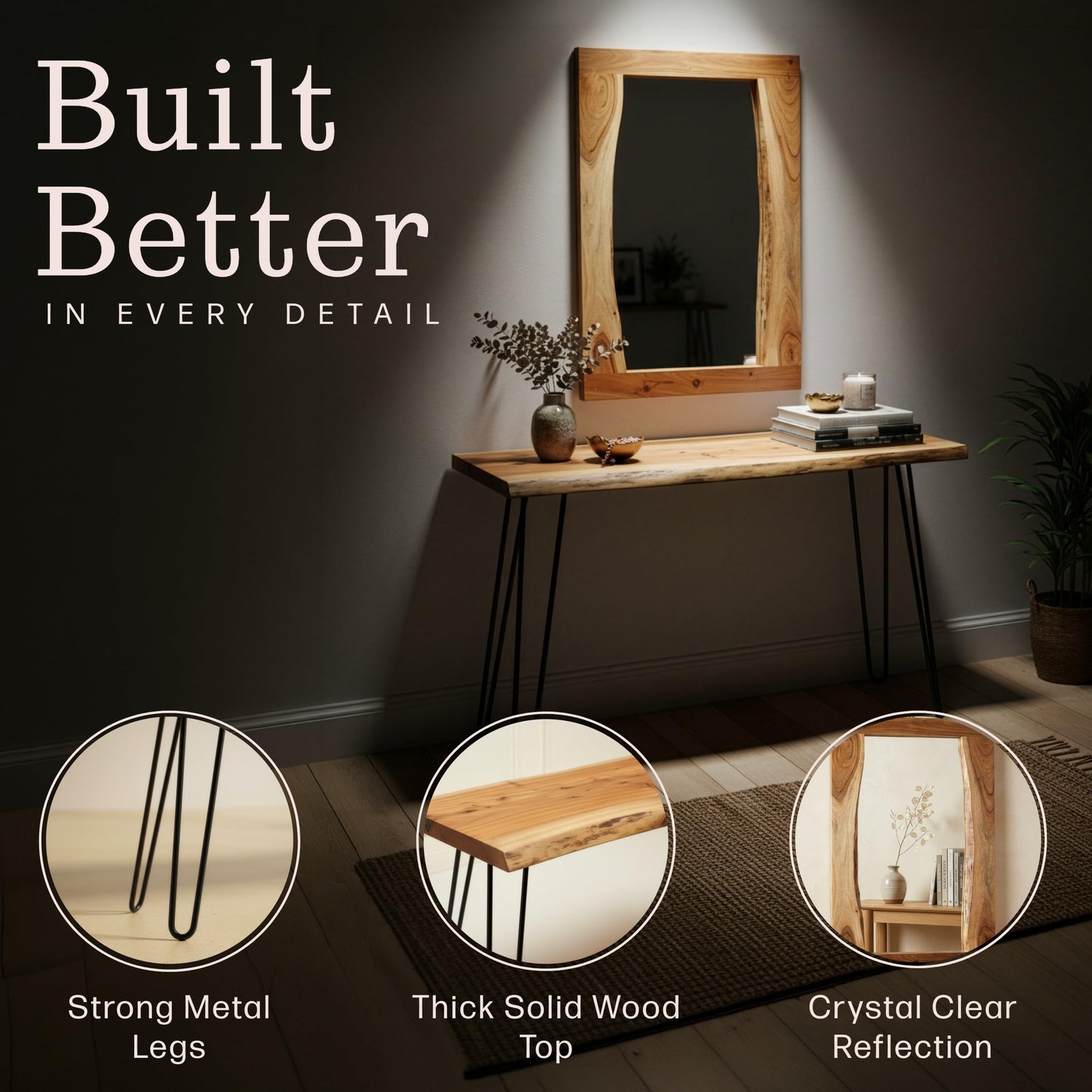 Alaterre Furniture Hairpin Natural Media Console & 36" Mirror Set Live Edge
