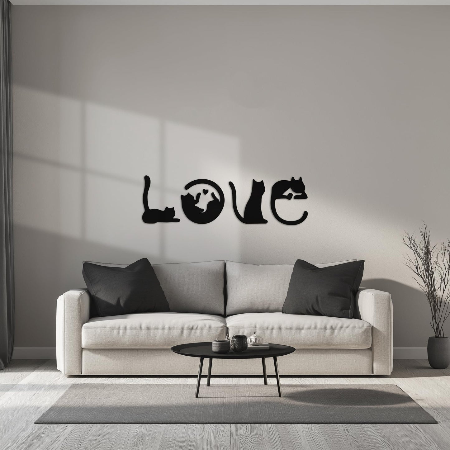 Black Cat Wall Decor Set of 4-11x40 Inch Cats Spell LOVE Wall Art - Engineered Wood Cat Silhouette Decor for Living Room Bedroom Kitchen - Cat Lover Housewarming Birthday Gift
