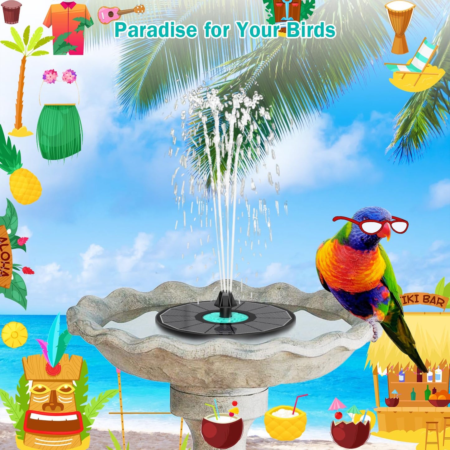 GAIZERL Solar Fountain Cyan Flower, Upgrade 3.5W Solar Bird Bath Fountains, Solar Powered Water Fountain with 7 Nozzles, 4 Fixed Pipes for Hummingbirds, Bird Bath, Garden, Pool, and Pond