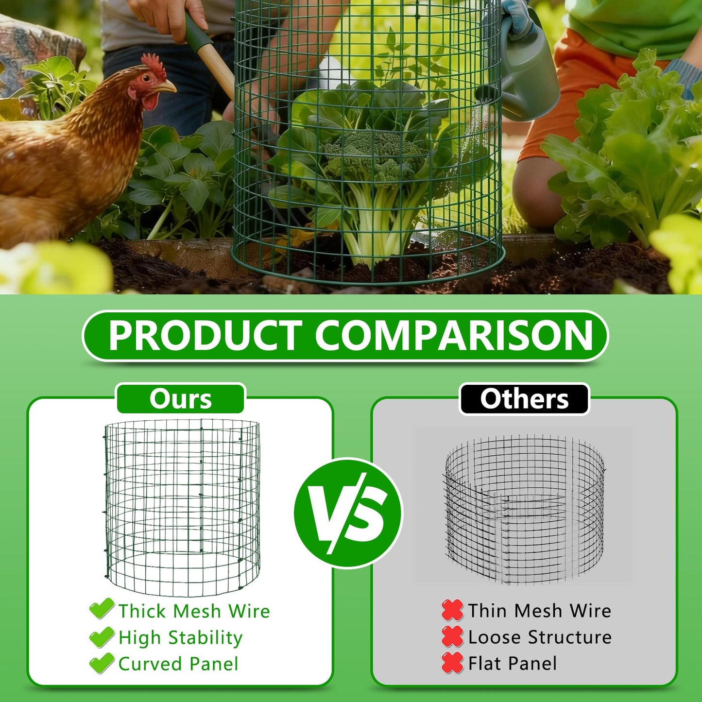 10 Pack Plant Protectors from Animals, 12''x12'' Metal Plant Cages for Outdoor Plants, Garden Plant Protector with Stakes & Zip Ties, Keep Rabbits Squirrels Out, Plant Cage for Flowers Vegetables