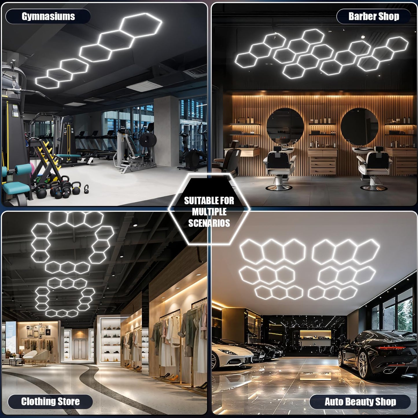 JTT Hexagon Garage Lights,16Pack 128W LED Garage Hexagon Lights,3 Grids 6500K Super Bright Car Detailing Ceiling LED Shop Light for Warehouse Workshop Gym Exhibition Hall Basement Car Care